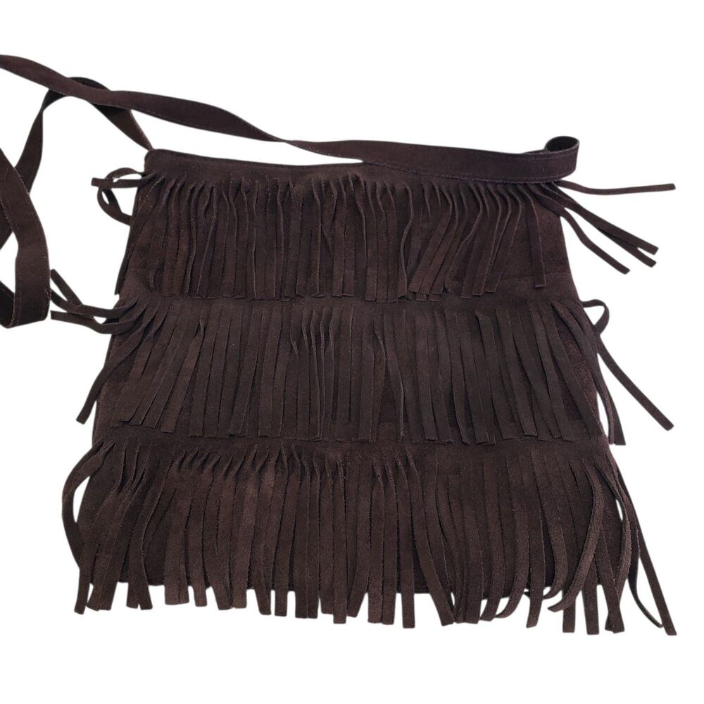 Women's Brown Suede Leather Fringe Shoulder / Crossbody Bag, Approx. 11 x 12